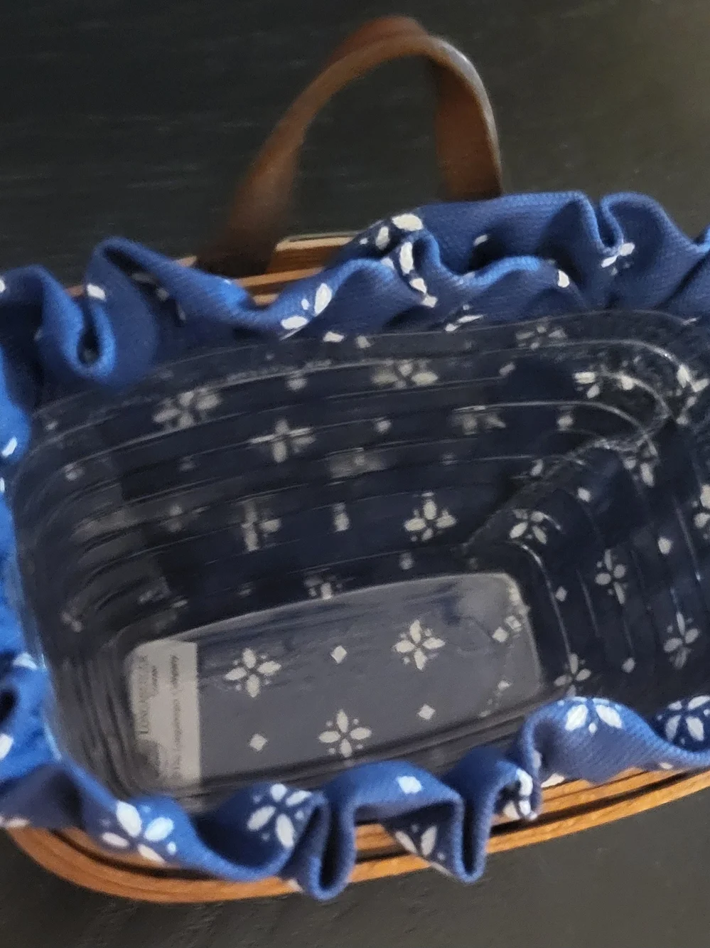 Longaberger Brown Woven Basket with Navy Liner
